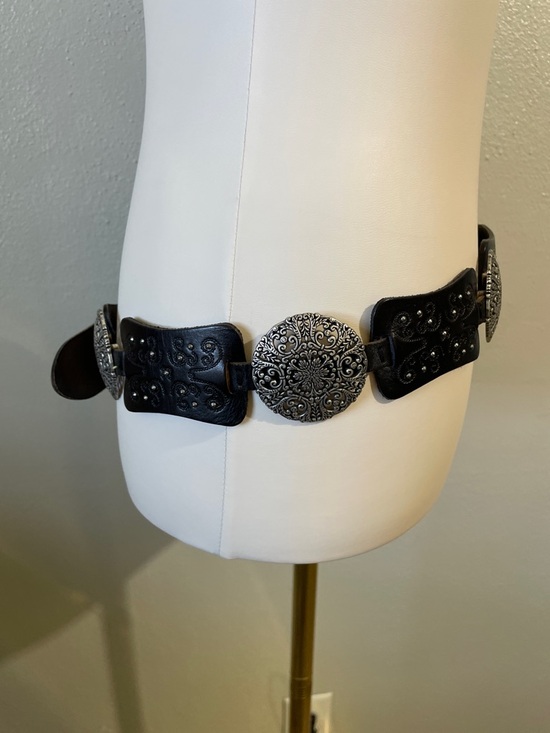 Studded Concho Chestnut Leather Belt Medium Boho Western Wide Embossed Fossil main image 6